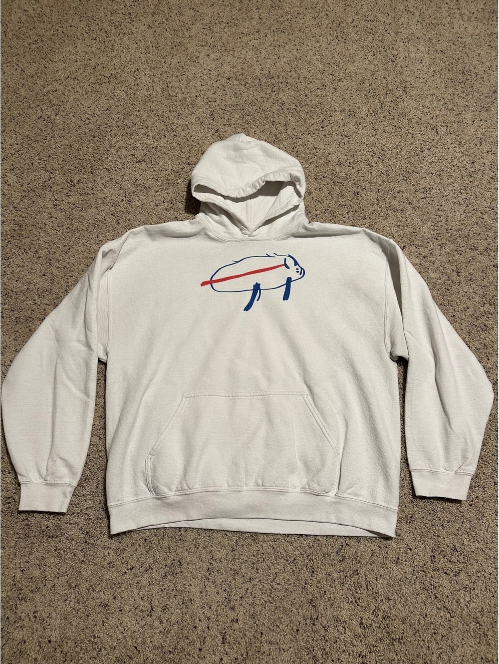 Josh Allen Buffalo Bills Hand Drawn Potato Logo Hoodie Sweatshirt Mens XL White